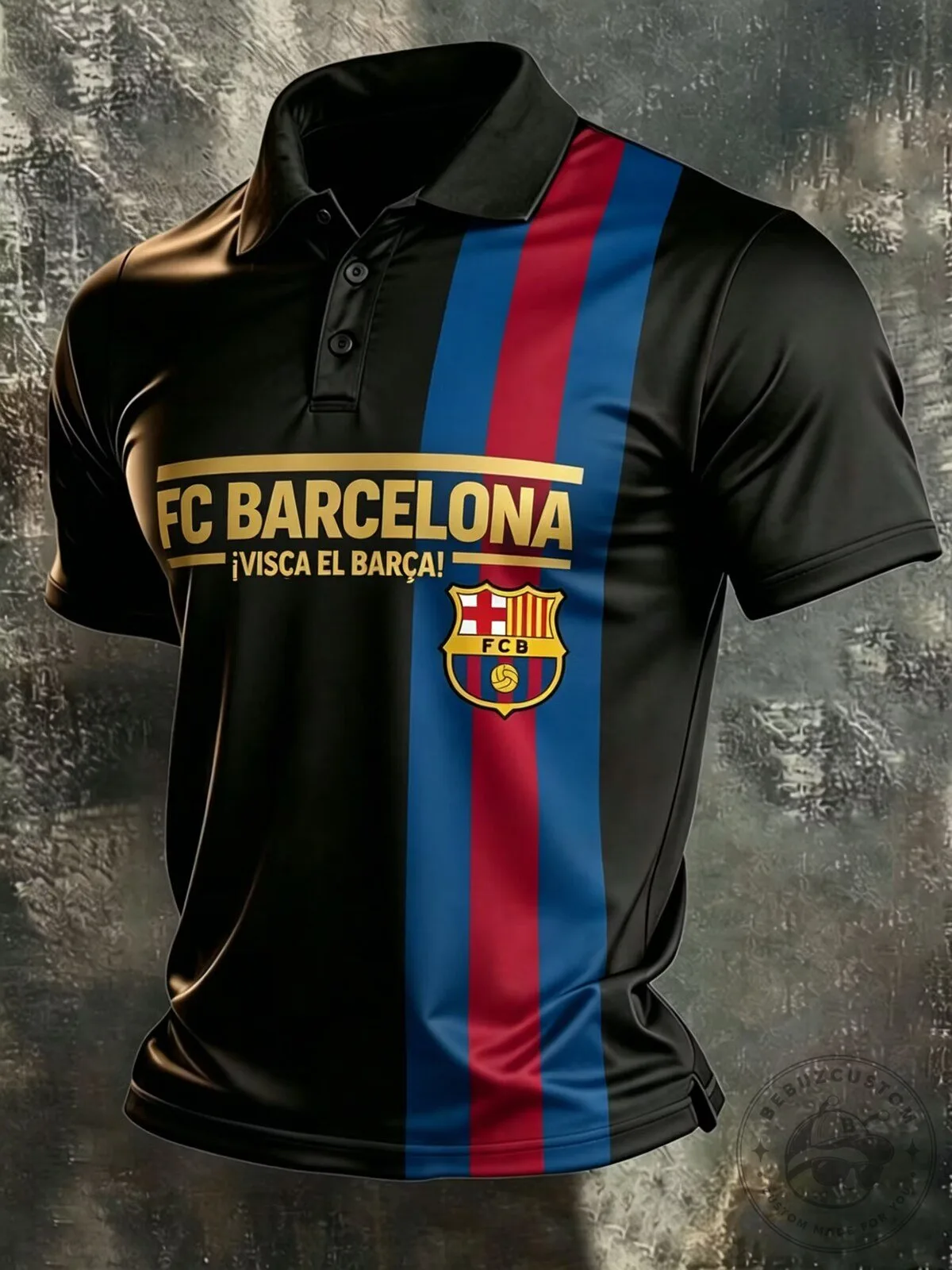 FC Barcelona Black and Red Stripe Visca el Barca Polo Shirt