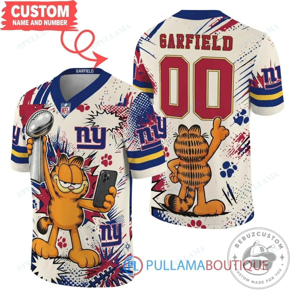 Garfield New York Giants Super Bowl Trophy Football Jersey Garfield New York Giants Super Bowl Trophy Football Jersey