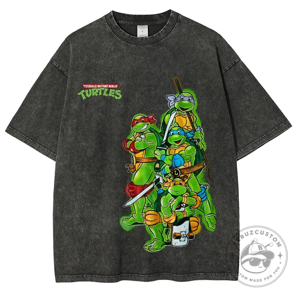 Teenage Mutant Ninja Turtles Stacked Characters Washed Black T-Shirt