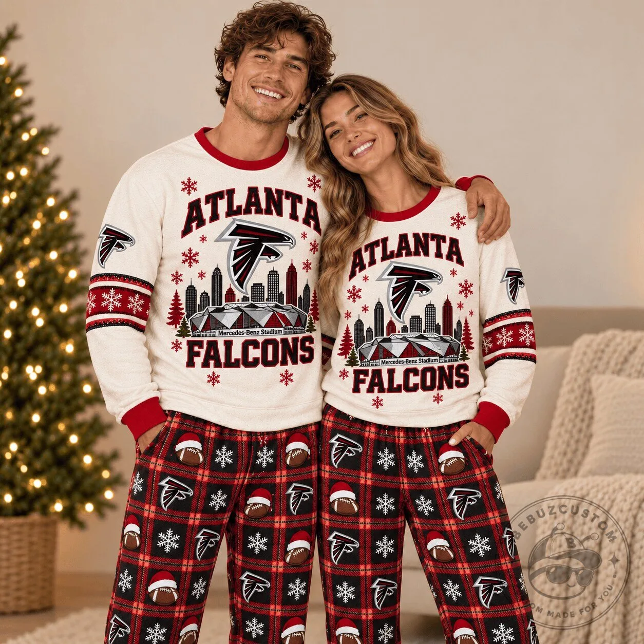 Atlanta Falcons Christmas Ugly Sweater Style Pajamas Set