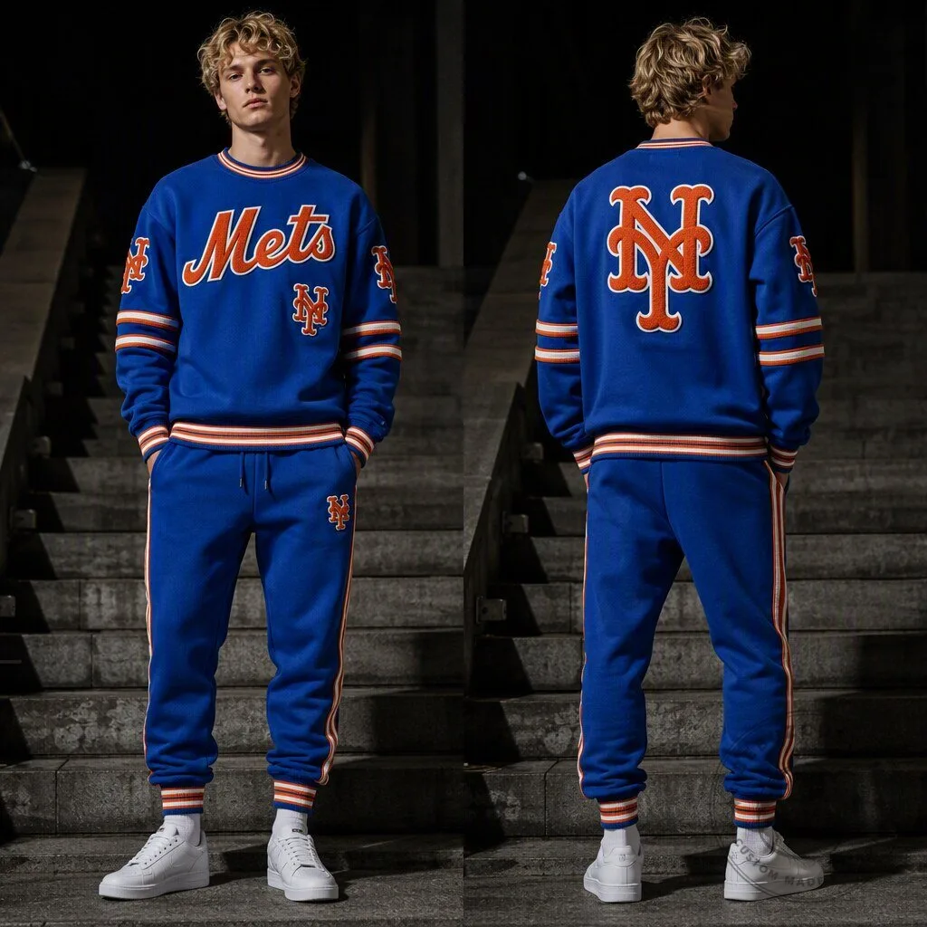 New York Mets Royal Blue Crewneck Sweatshirt and Jogger Pants Set