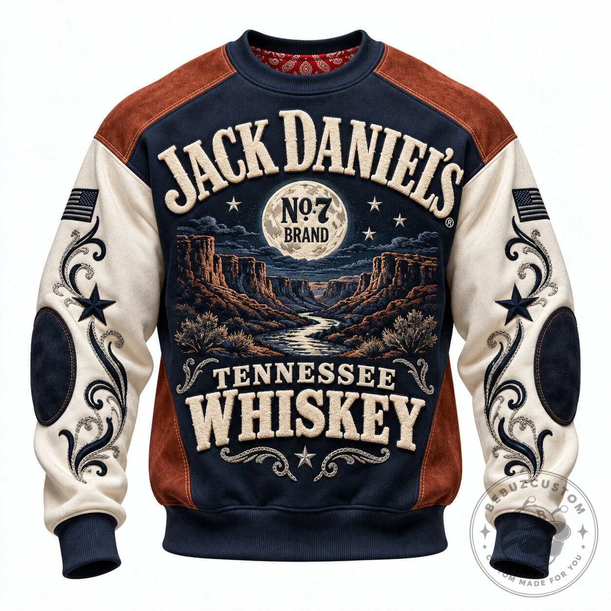 Western Cowboy Style Long-Sleeve Sweatshirt with Jack Daniel's Tennessee Whiskey Design