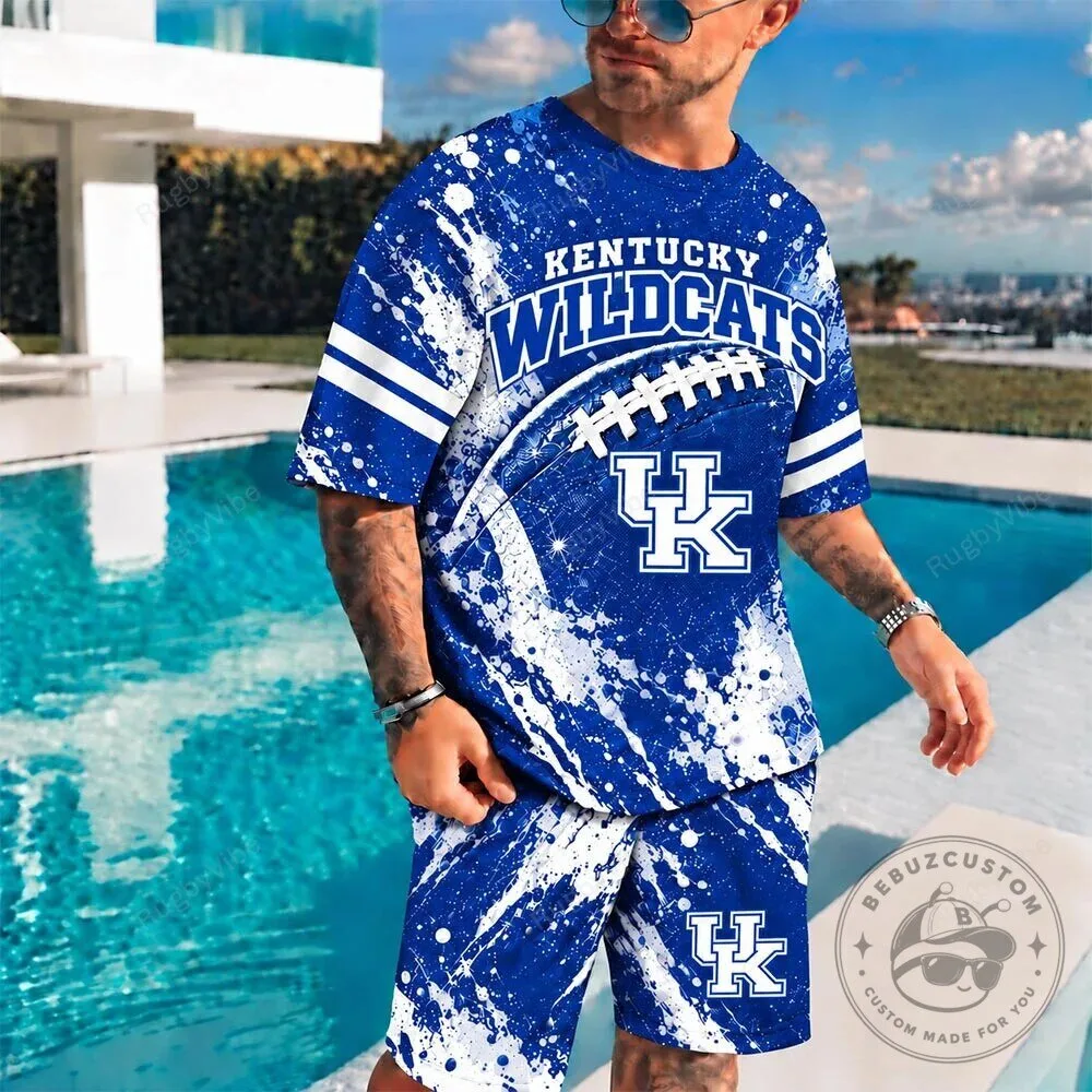 Kentucky Wildcats Football Team Blue Splatter Paint Style T-Shirt and Shorts Set