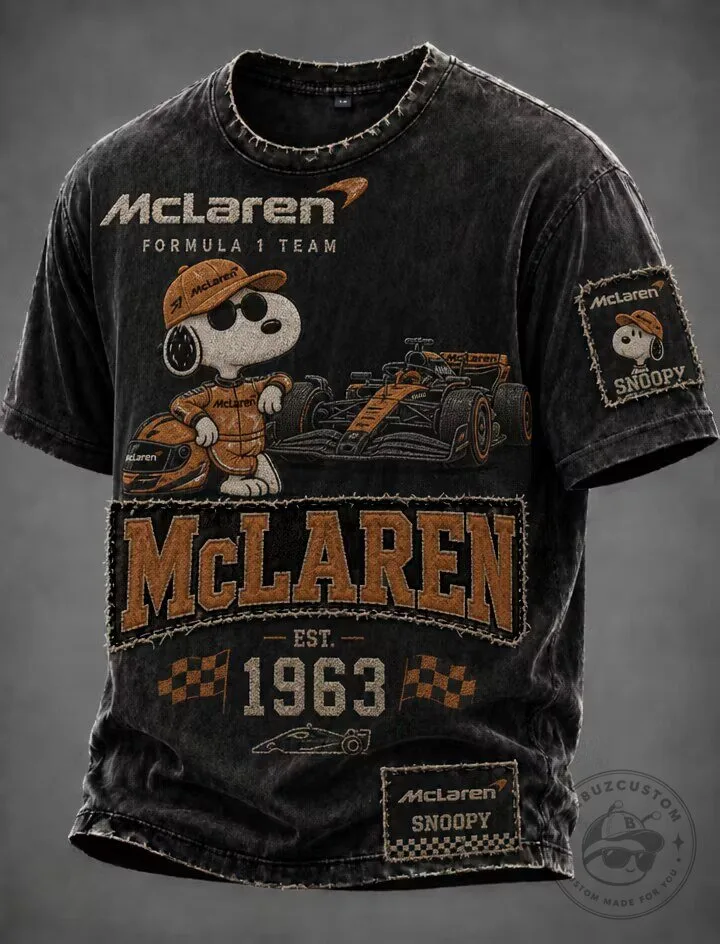 McLaren Formula 1 Team Snoopy Racing Car Vintage Washed T-Shirt