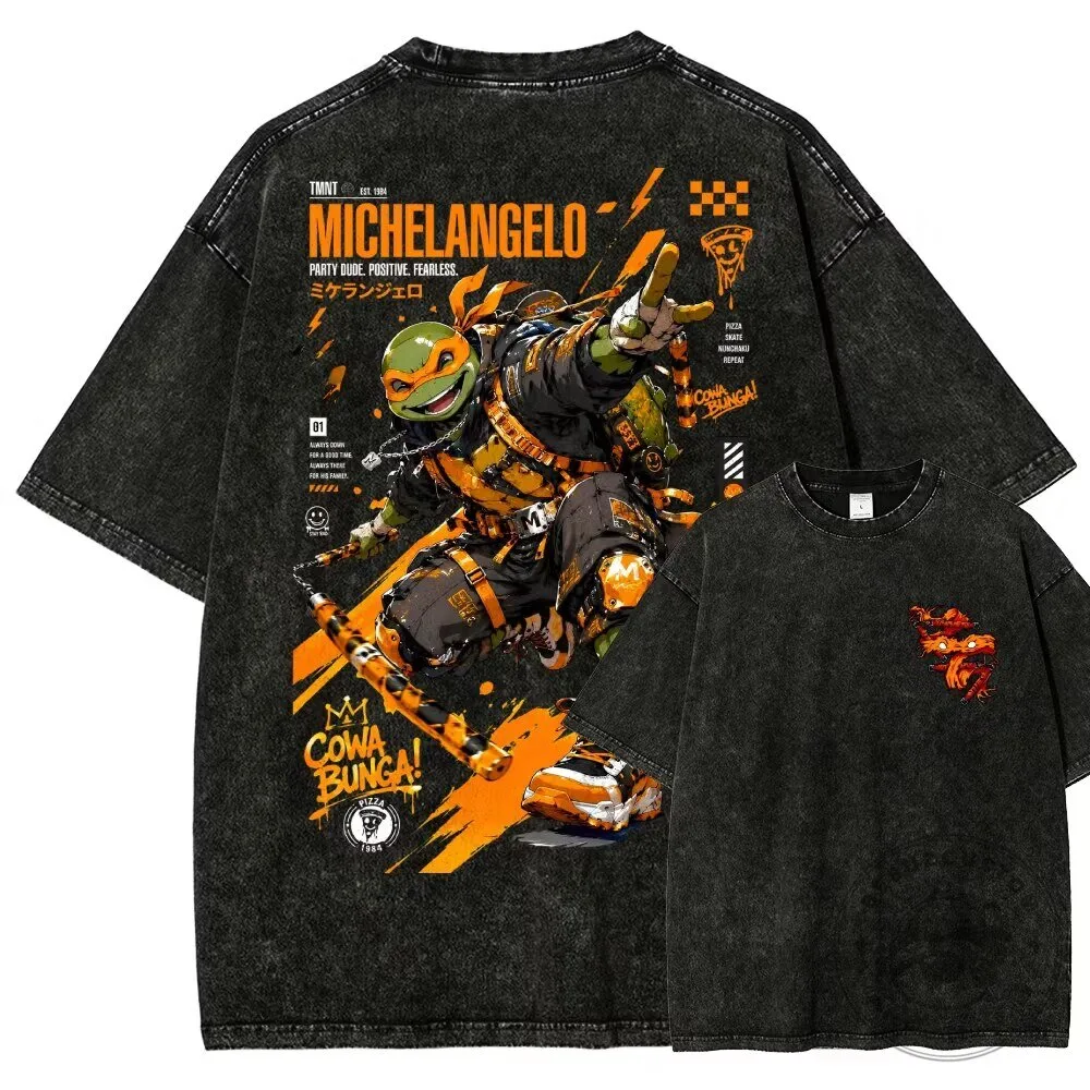 Washed Black Graphic Tee featuring Michelangelo from Teenage Mutant Ninja Turtles