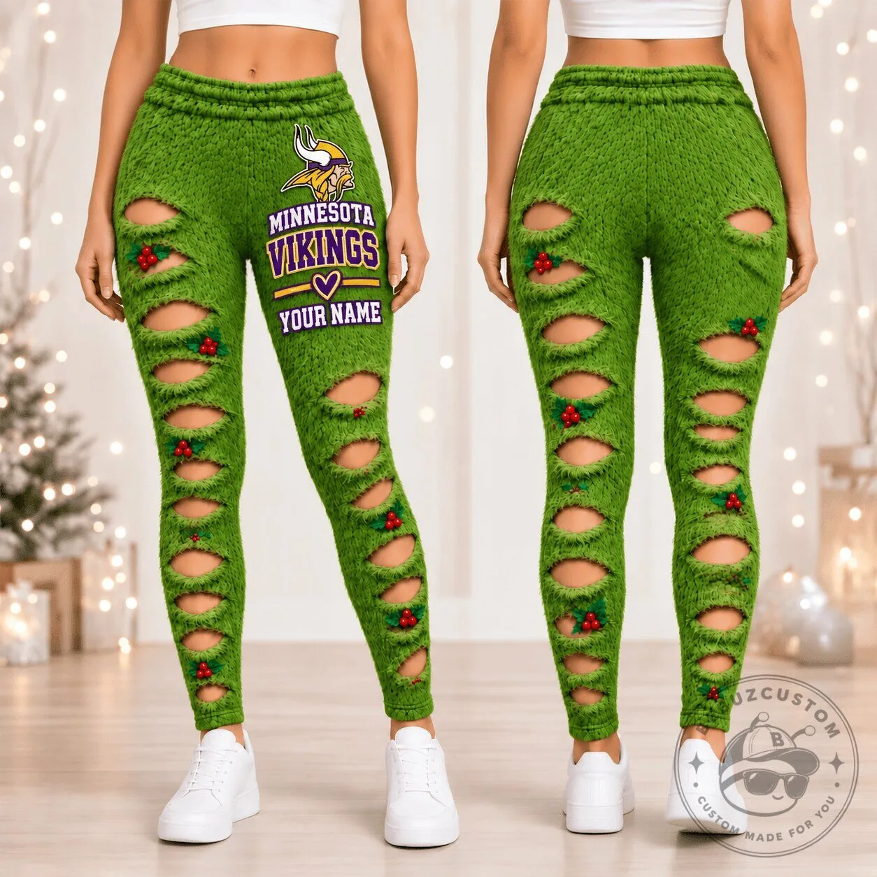 Minnesota Vikings Distressed Green Grinch Style Christmas Leggings