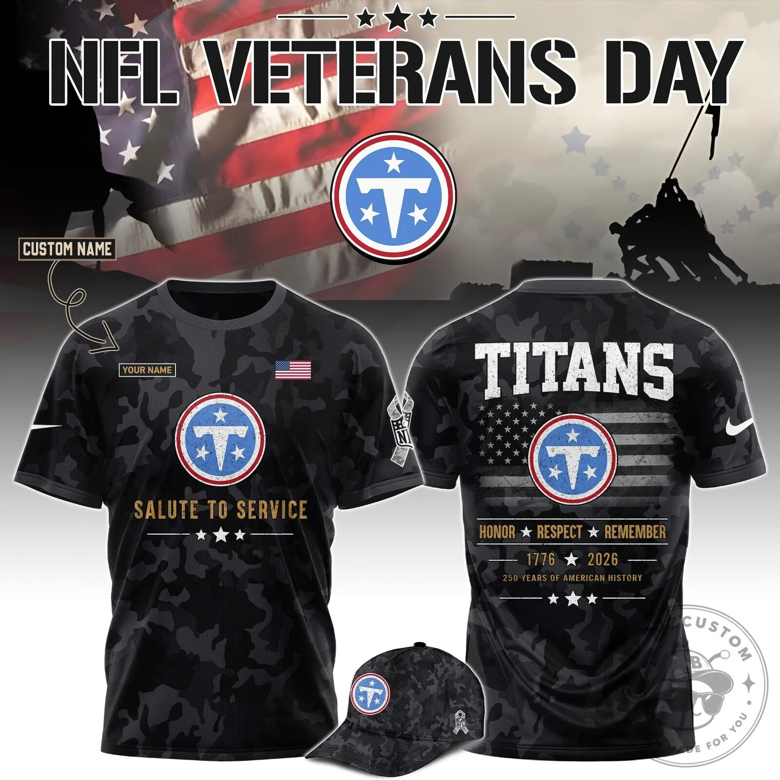 Tennessee Titans NFL Veterans Day Salute To Service Black Camo T-Shirt