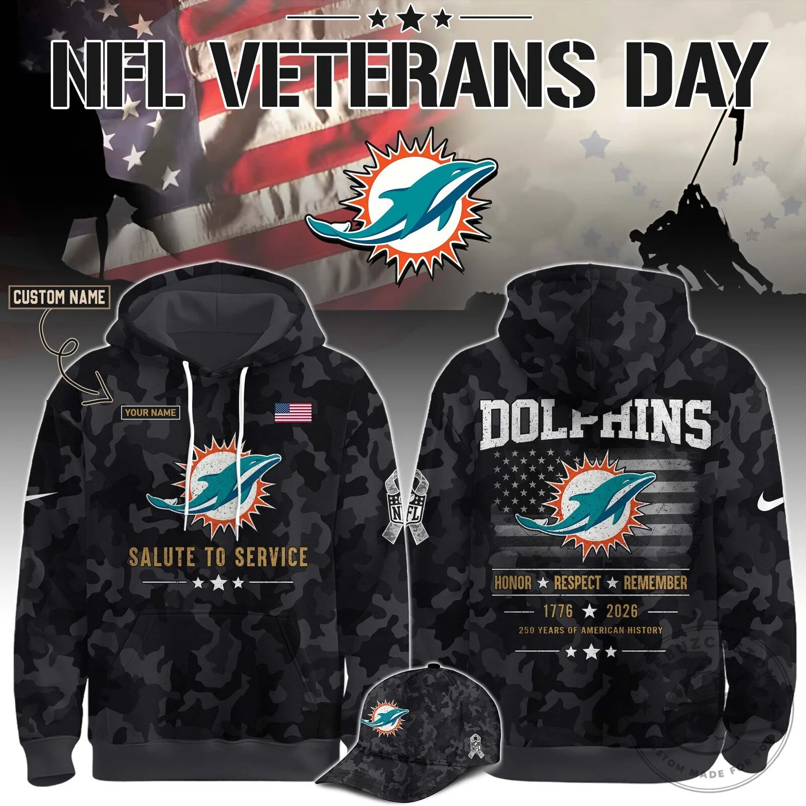 Miami Dolphins NFL Veterans Day Salute To Service Camouflage Hoodie