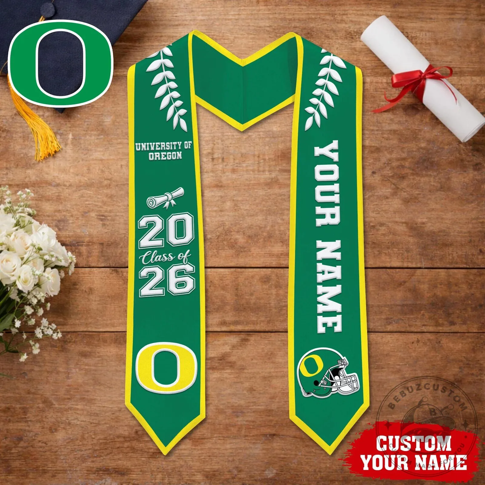 University of Oregon Ducks Custom Graduation Stole Class of 2026