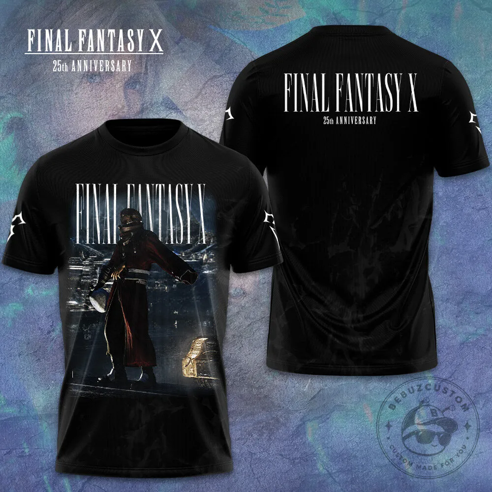 Final Fantasy X 25th Anniversary Auron Black Graphic Video Game T-Shirt