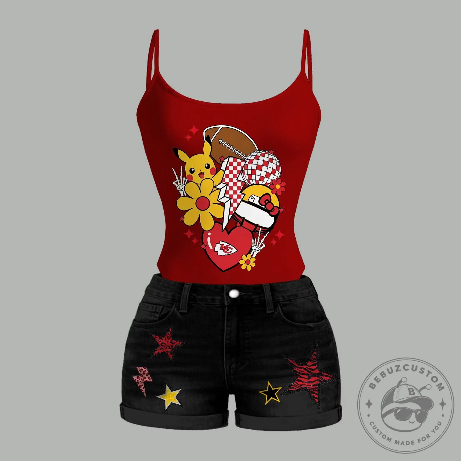 Kansas City Chiefs Pikachu Football Heart Graphic Red Tank Top