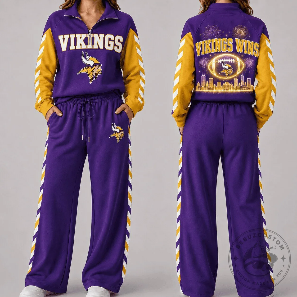Minnesota Vikings Quarter-Zip Pullover and Wide-Leg Pants Set for Women