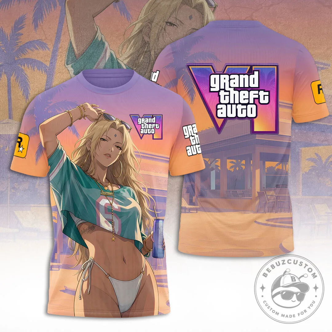 Grand Theft Auto VI Tsunade Anime Character Video Game T-Shirt