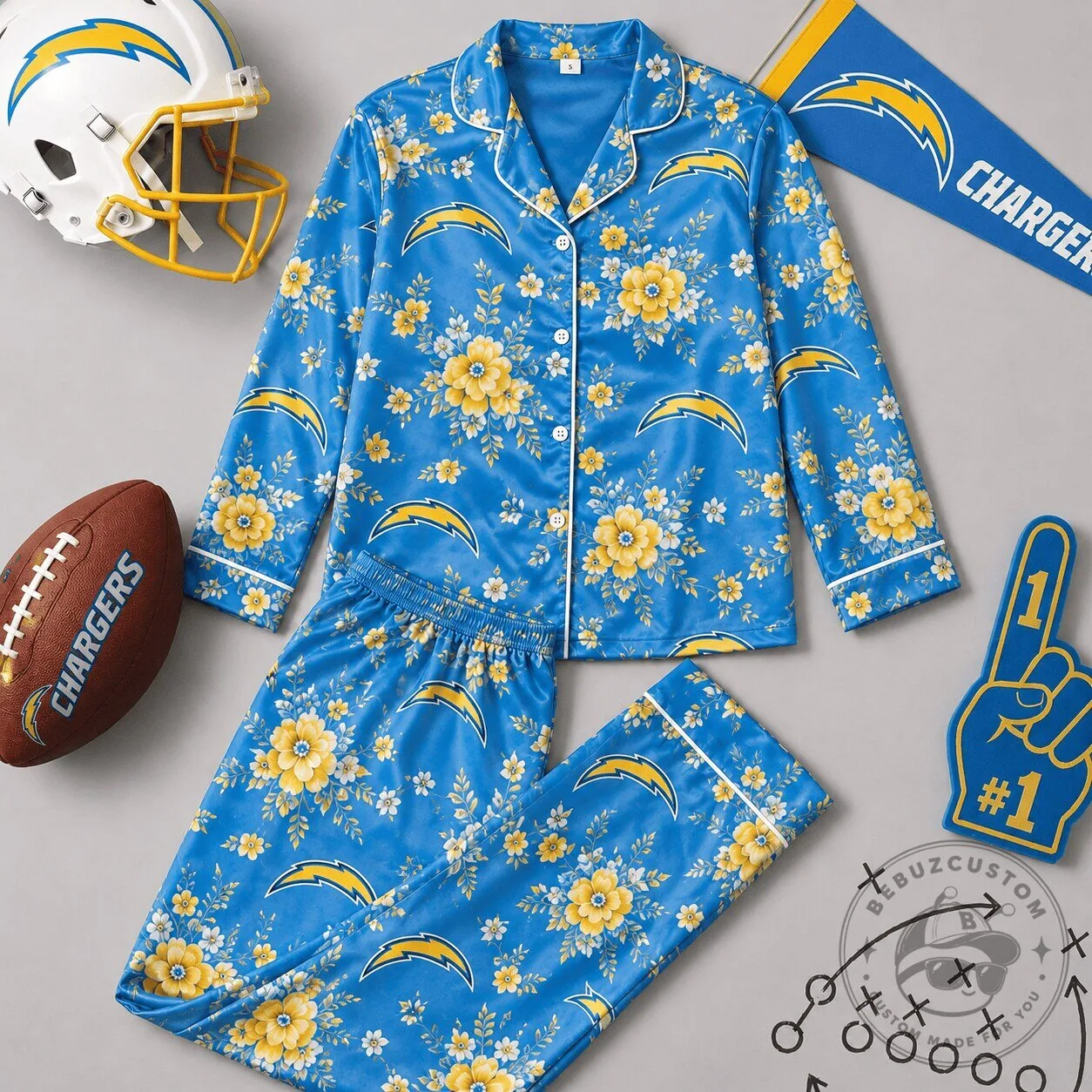 Los Angeles Chargers Floral Team Pride Pajamas Set
