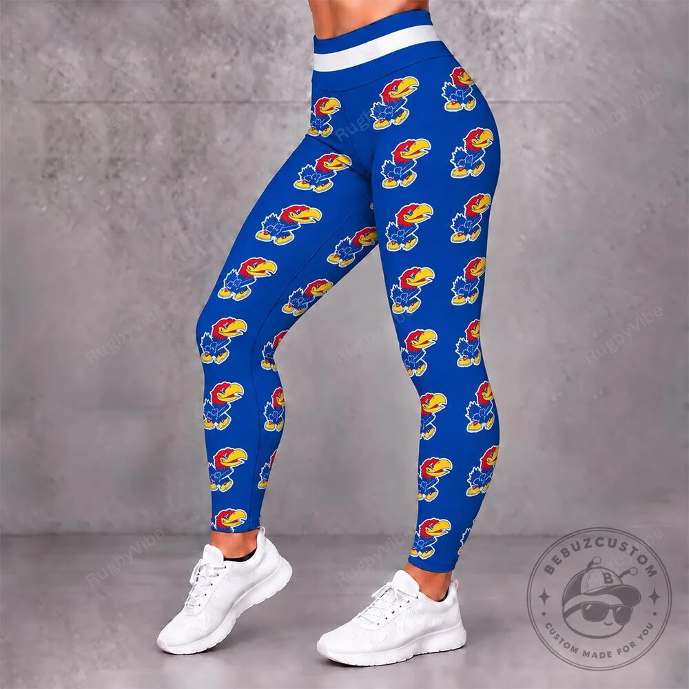 Kansas Jayhawks Mascot Pattern Royal Blue Womens Leggings