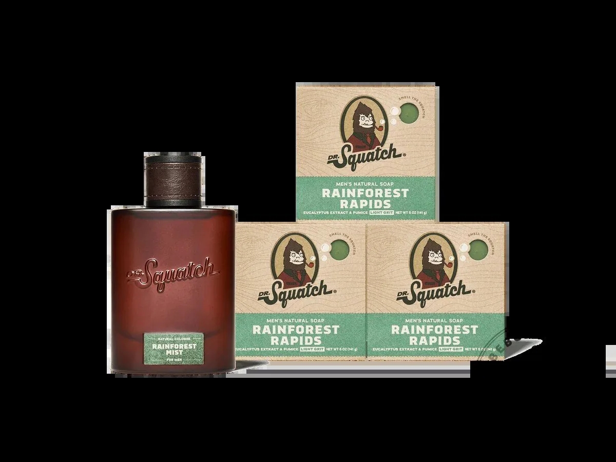 Dr. Squatch Rainforest Mist Natural Cologne and Rainforest Rapids Soap Set 6 Dr. Squatch Rainforest Mist Natural Cologne and Rainforest Rapids Soap Set