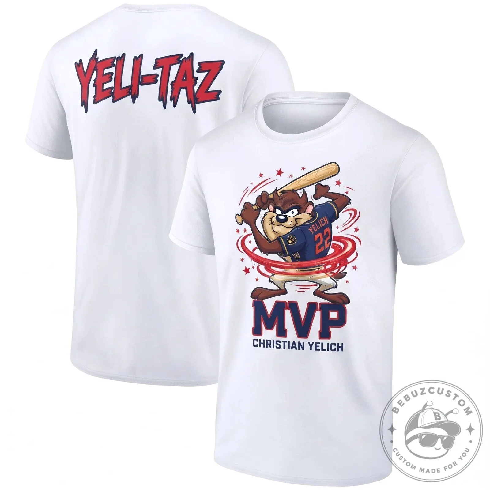 Christian Yelich Milwaukee Brewers Tazmanian Devil Baseball MVP T-Shirt 11 Christian Yelich Milwaukee Brewers Tazmanian Devil Baseball MVP T-Shirt
