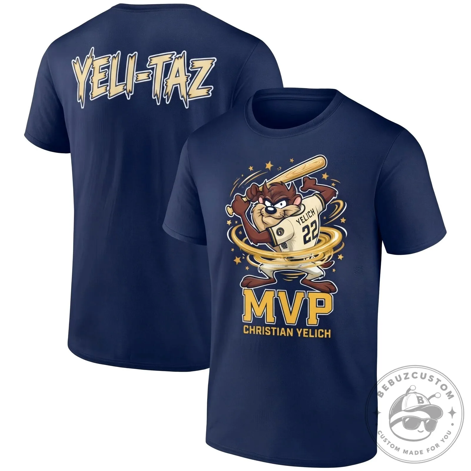Christian Yelich Milwaukee Brewers Tazmanian Devil Baseball MVP T-Shirt 12 Christian Yelich Milwaukee Brewers Tazmanian Devil Baseball MVP T-Shirt