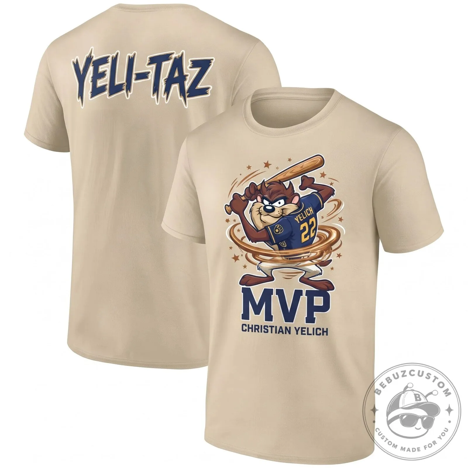 Christian Yelich Milwaukee Brewers Tazmanian Devil Baseball MVP T-Shirt 13 Christian Yelich Milwaukee Brewers Tazmanian Devil Baseball MVP T-Shirt