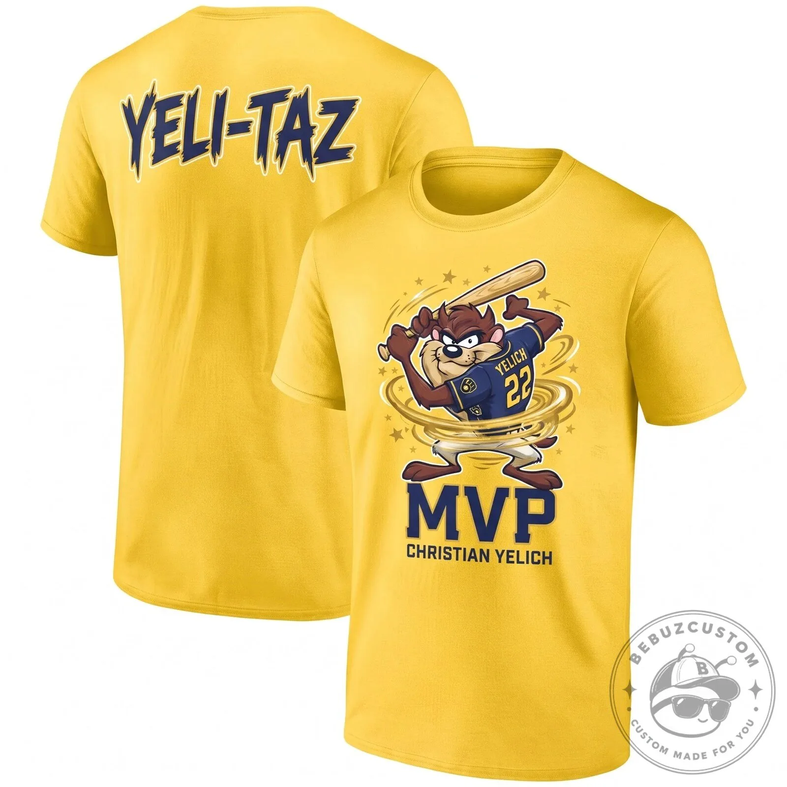 Christian Yelich Milwaukee Brewers Tazmanian Devil Baseball MVP T-Shirt 14 Christian Yelich Milwaukee Brewers Tazmanian Devil Baseball MVP T-Shirt