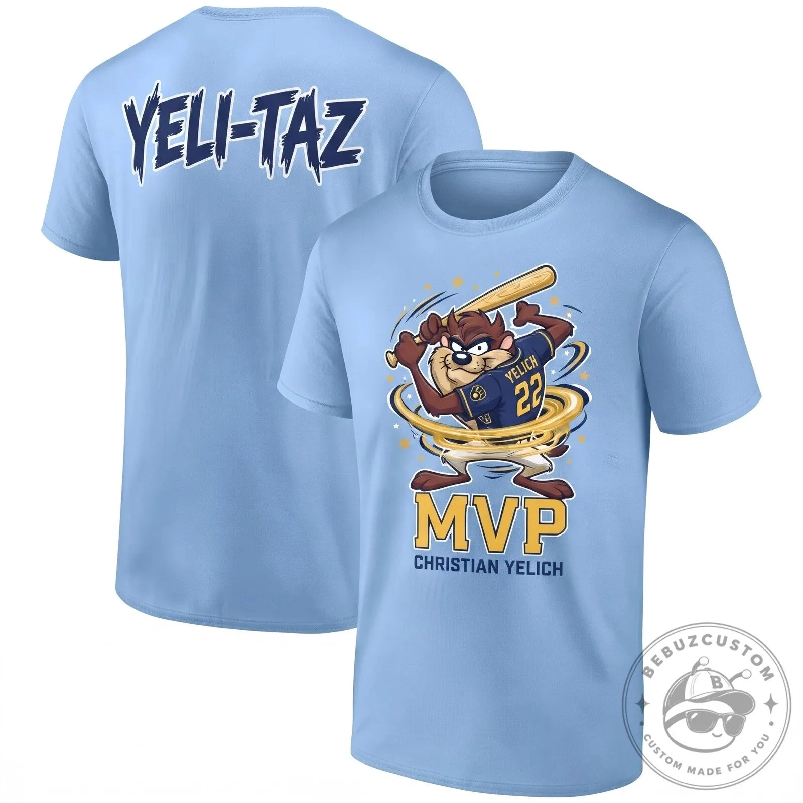 Christian Yelich Milwaukee Brewers Tazmanian Devil Baseball MVP T-Shirt 15 Christian Yelich Milwaukee Brewers Tazmanian Devil Baseball MVP T-Shirt