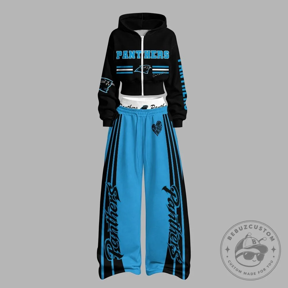 Carolina Panthers Women's Cropped Hoodie and Wide Leg Pants Set