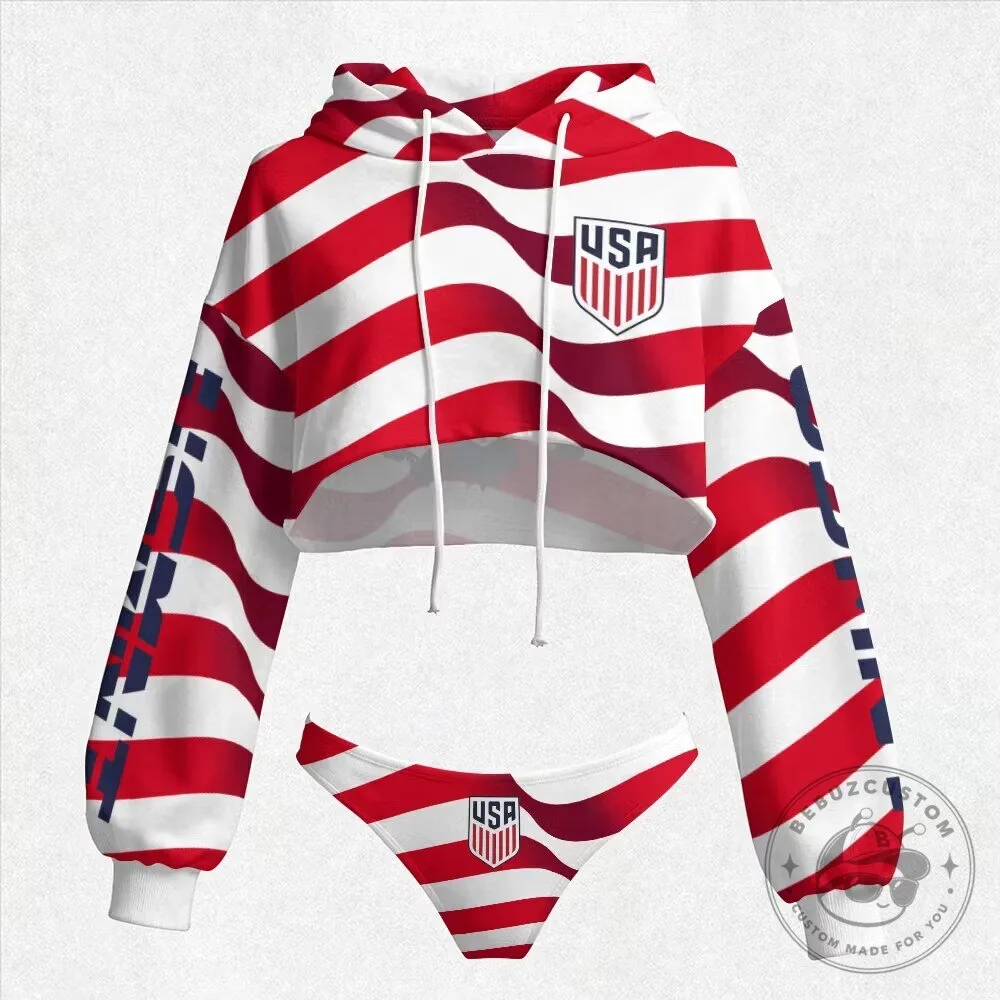 United States Women's Soccer Team Crop Top Hoodie and Bikini Set