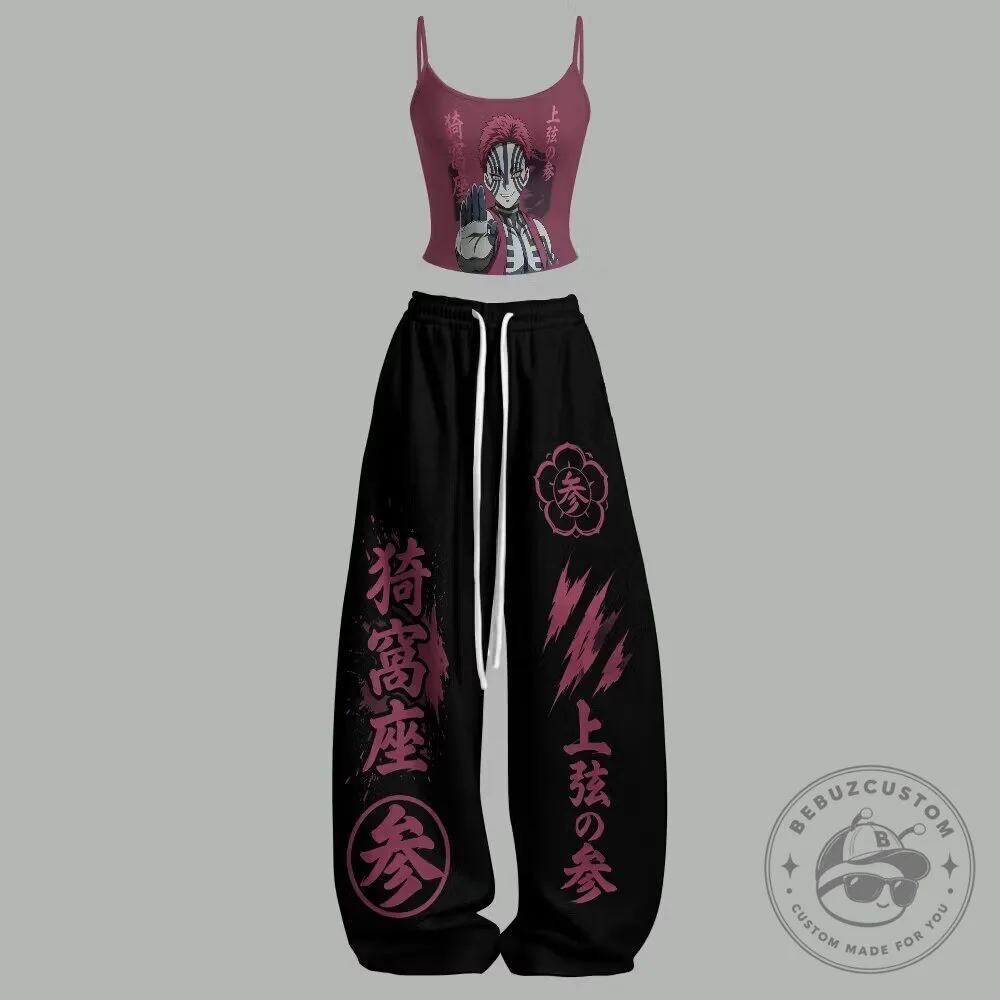 Akaza Demon Slayer Anime Cropped Tank Top and Baggy Sweatpants Set