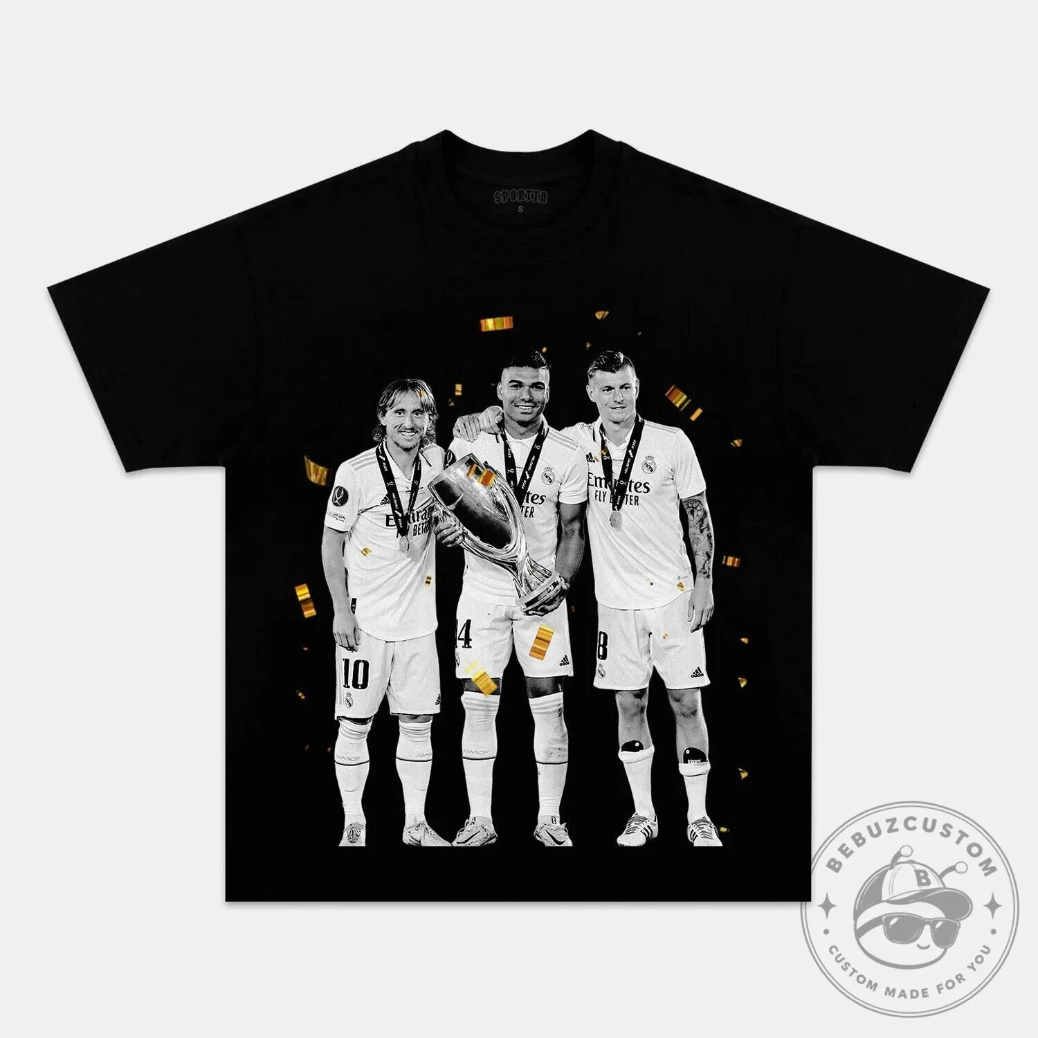 Real Madrid Luka Modric Casemiro Toni Kroos Champions League Celebration T-Shirt 1 Real Madrid Luka Modric Casemiro Toni Kroos Champions League Celebration T-Shirt