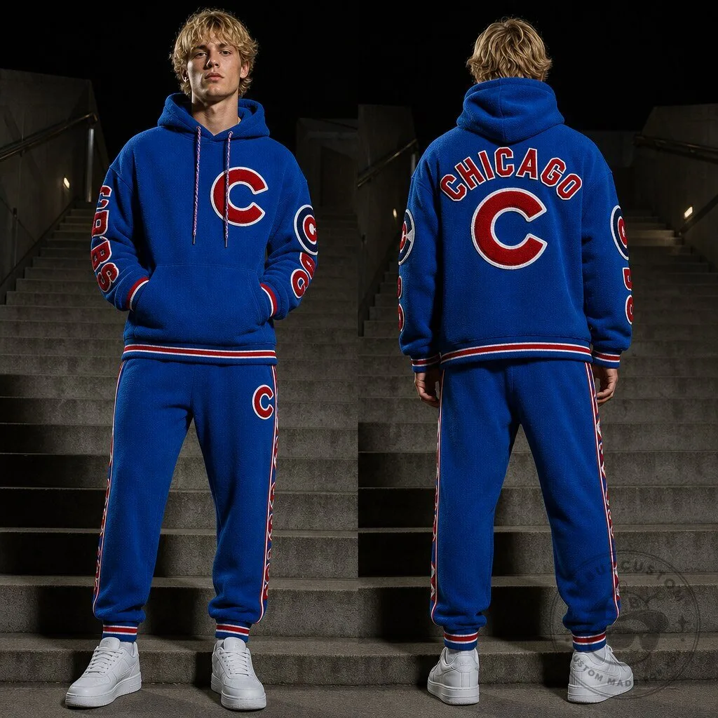 Chicago Cubs Baseball Team Royal Blue Fleece Hoodie and Sweatpants Set