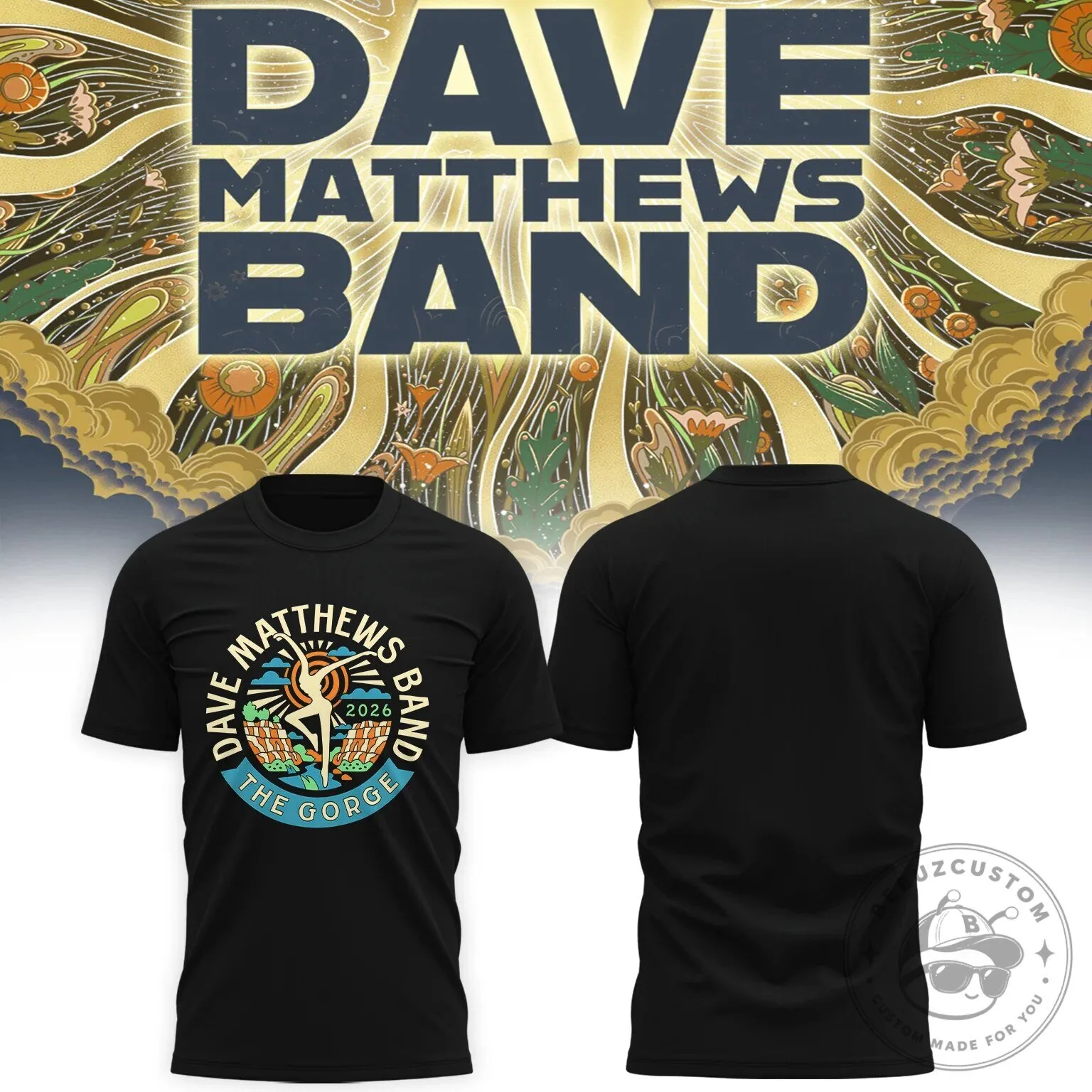Dave Matthews Band The Gorge 2026 Concert Black Graphic T-Shirt