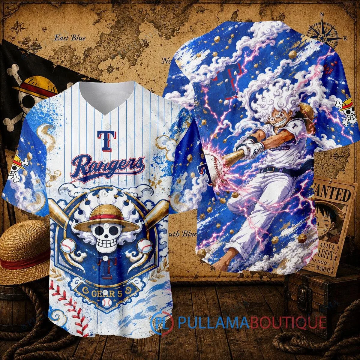 Texas Rangers Baseball One Piece Monkey D. Luffy Gear 5 Baseball Jersey