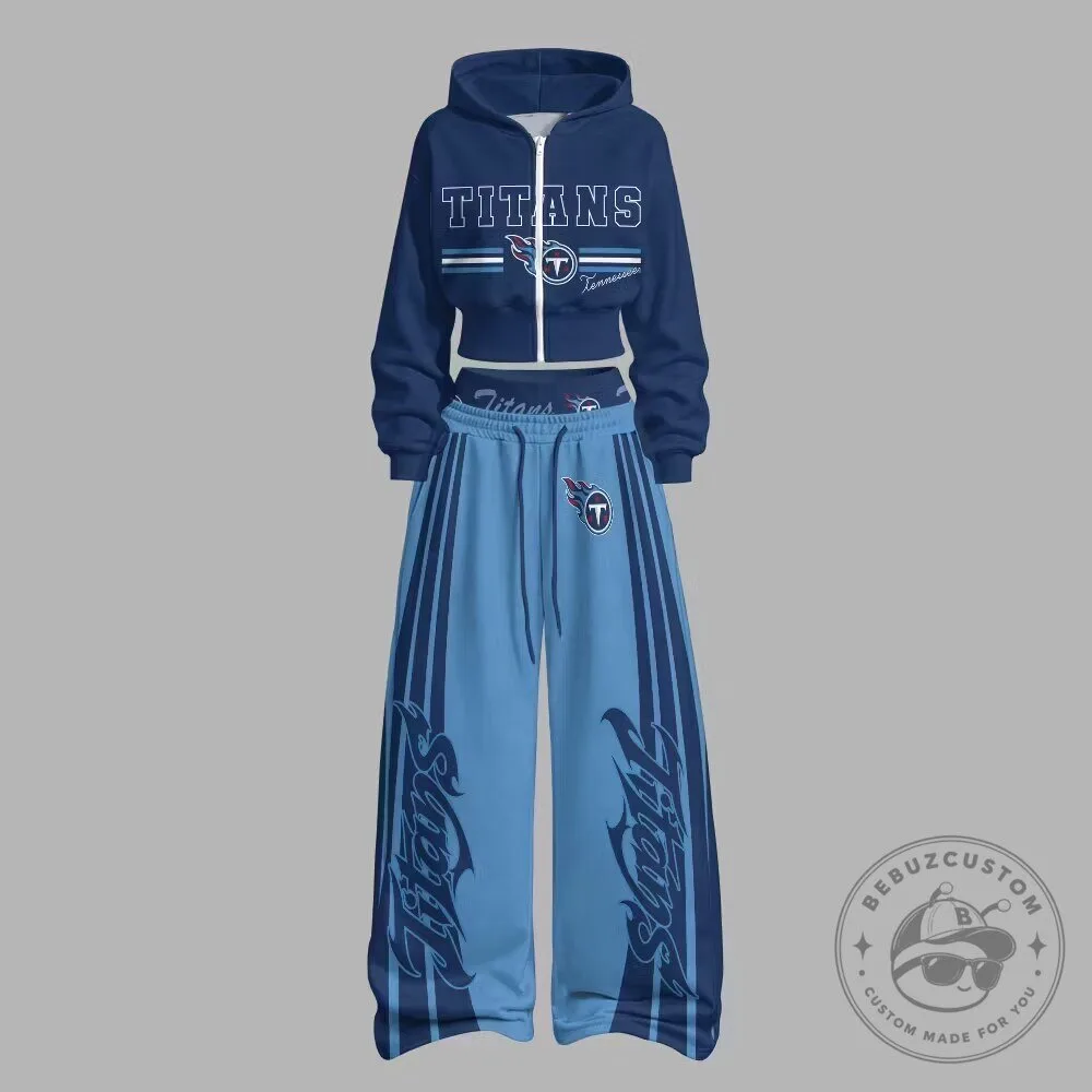 Tennessee Titans National Football League Cropped Zip-Up Hoodie and Pants Set