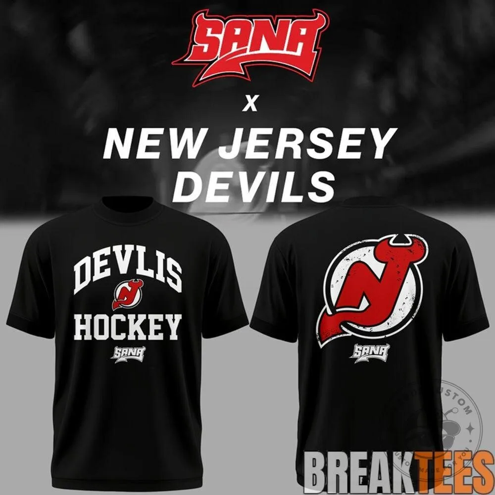 New Jersey Devils Hockey Team Black Graphic Print T-Shirt