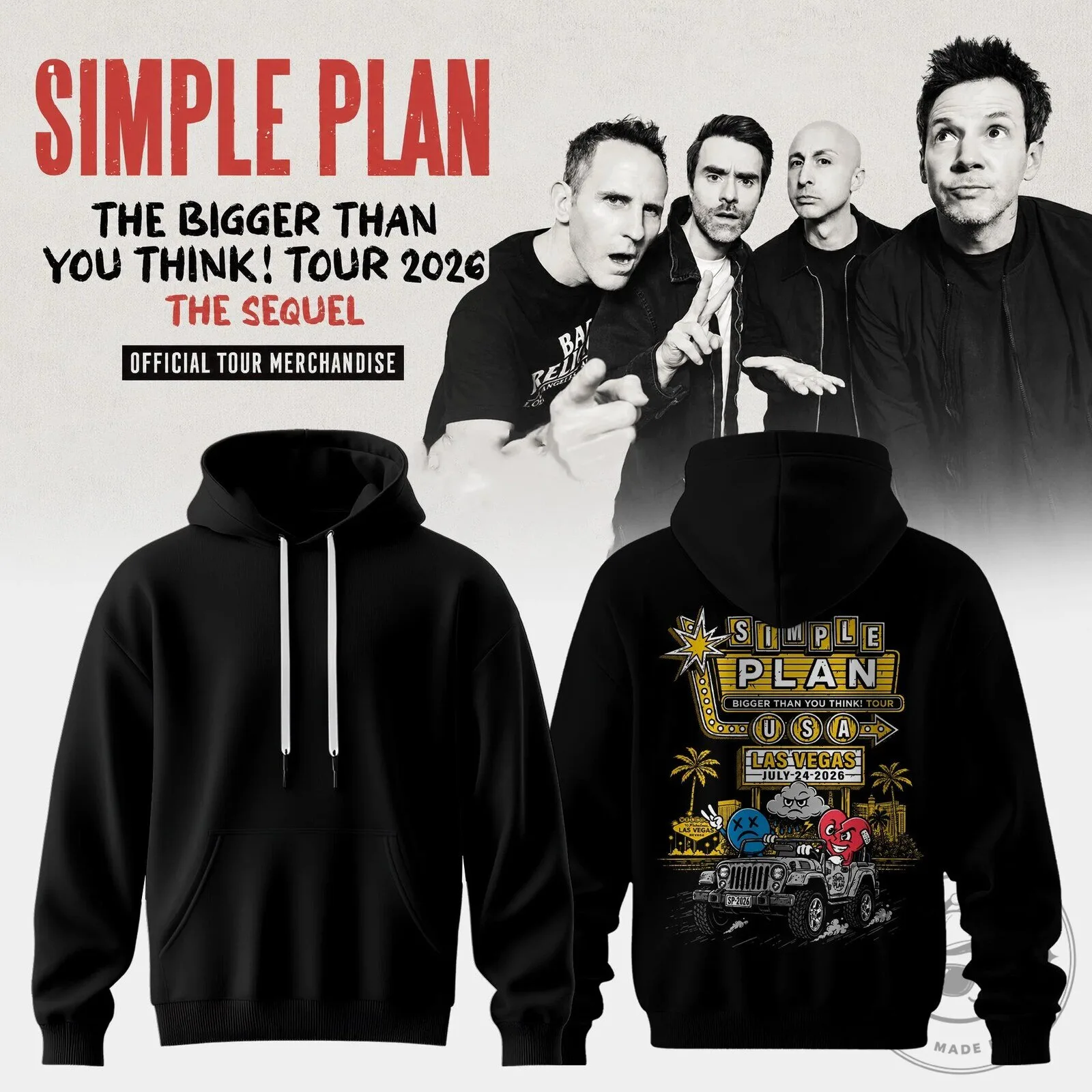 Simple Plan The Bigger Than You Think Tour 2026 Black Hoodie