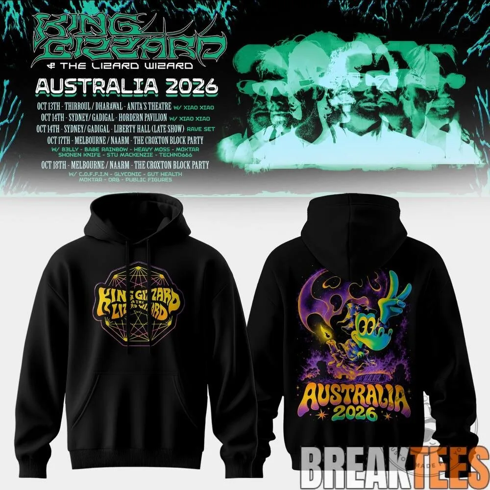 King Gizzard and The Lizard Wizard Australia 2026 Tour Black Hoodie