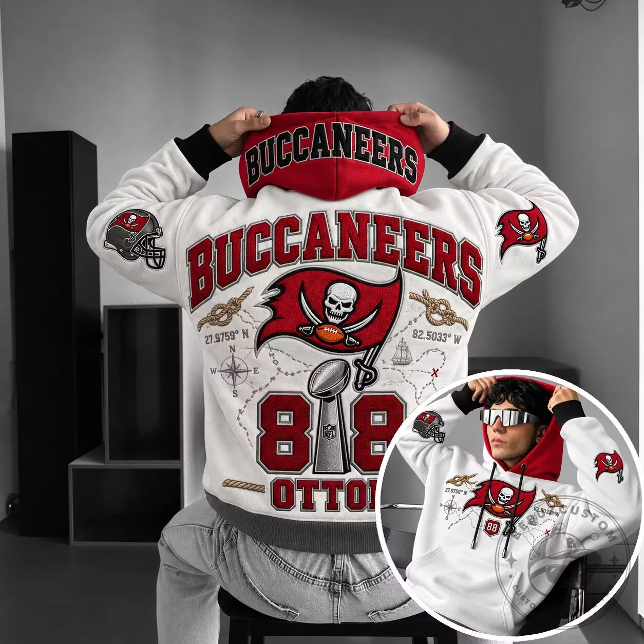 Tampa Bay Buccaneers NFL Football Team Otto 88 Skull Flag Hoodie 1 Tampa Bay Buccaneers NFL Football Team Otto 88 Skull Flag Hoodie