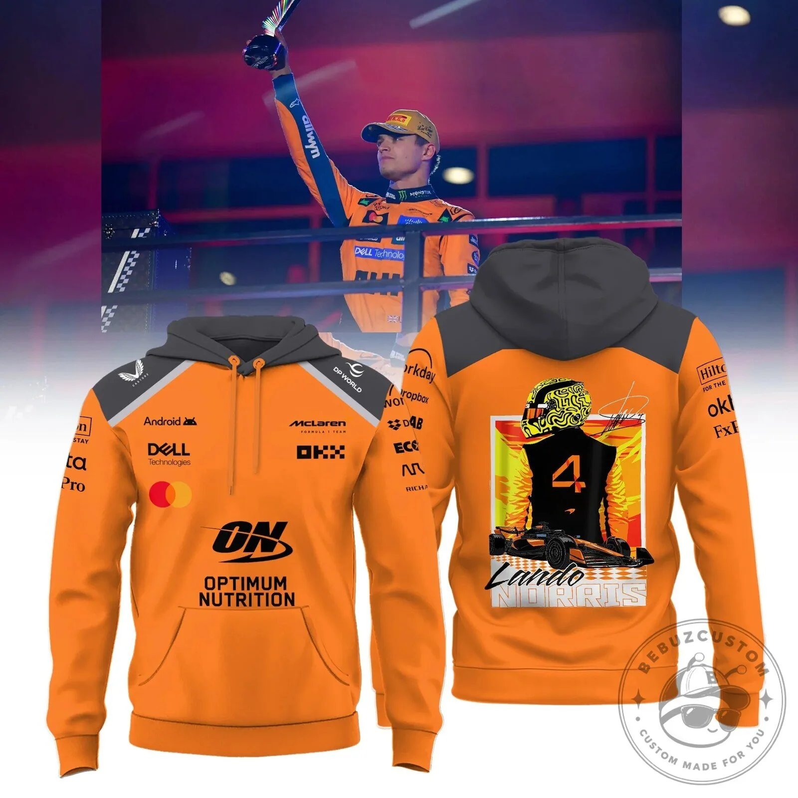 Lando Norris McLaren Formula 1 Racing Team Orange Hoodie