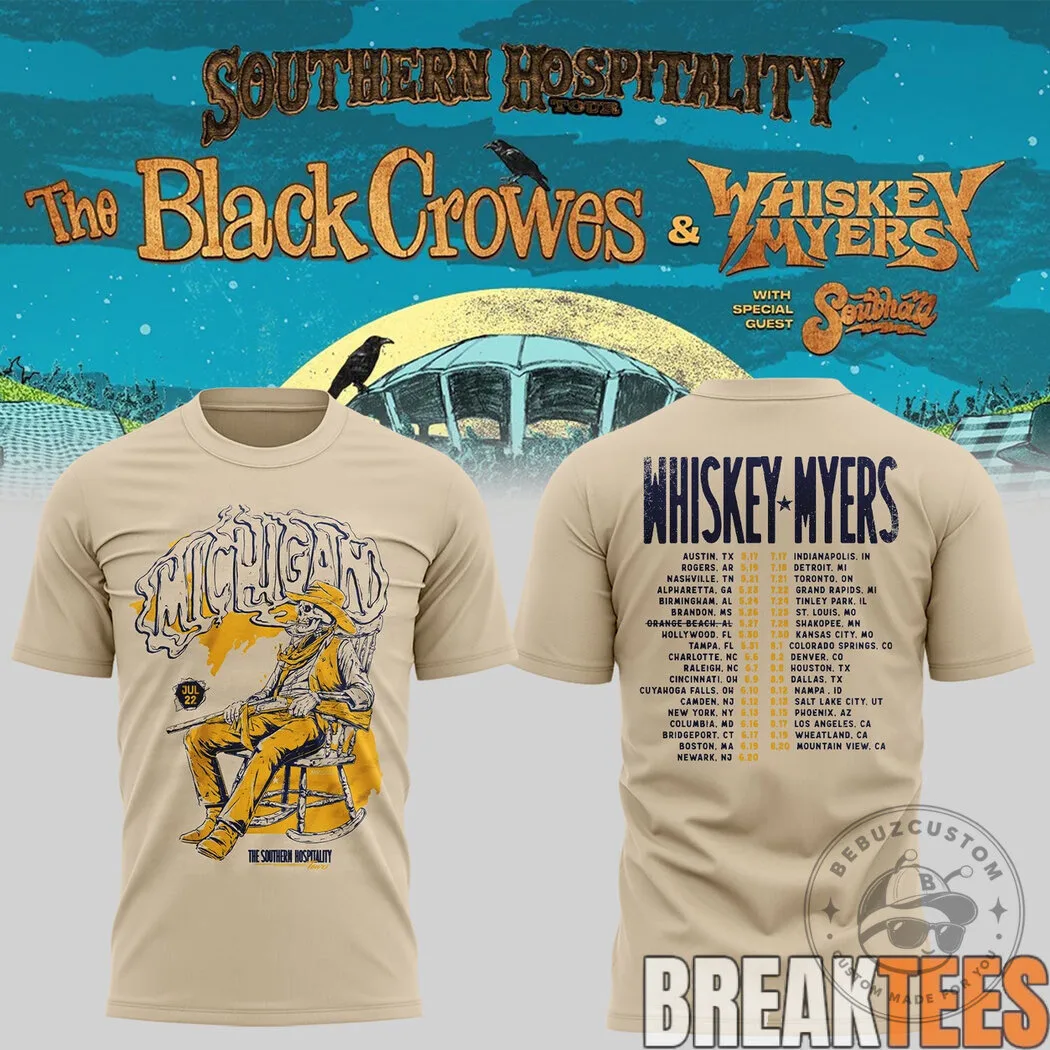 Whiskey Myers The Black Crowes Southern Hospitality Tour Michigan T-Shirt