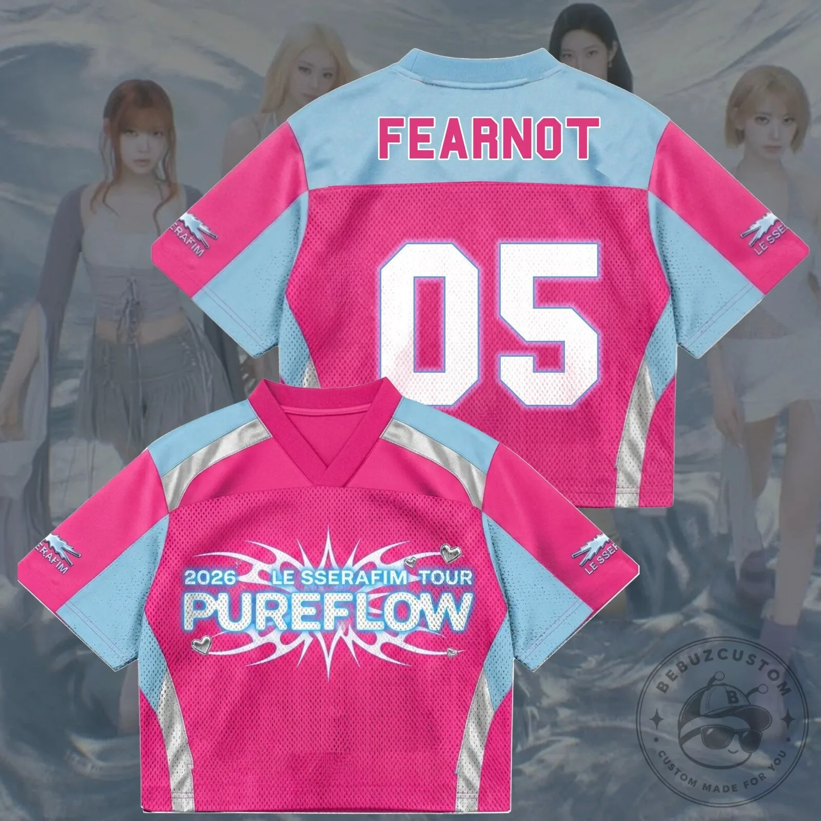 Le Sserafim FEARNOT Pureflow 2026 World Tour Pink Mesh Football Jersey