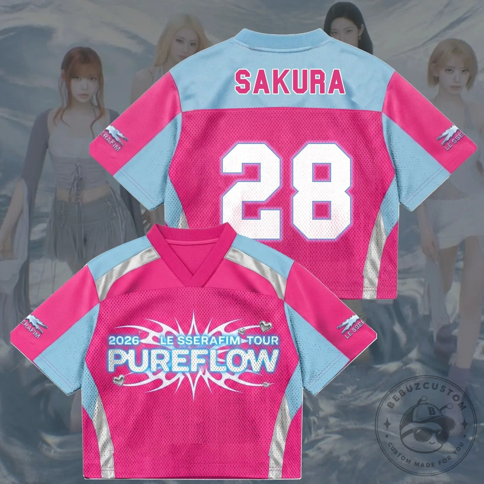 Le Sserafim FEARNOT Pureflow 2026 World Tour Pink Mesh Football Jersey 11 Le Sserafim FEARNOT Pureflow 2026 World Tour Pink Mesh Football Jersey