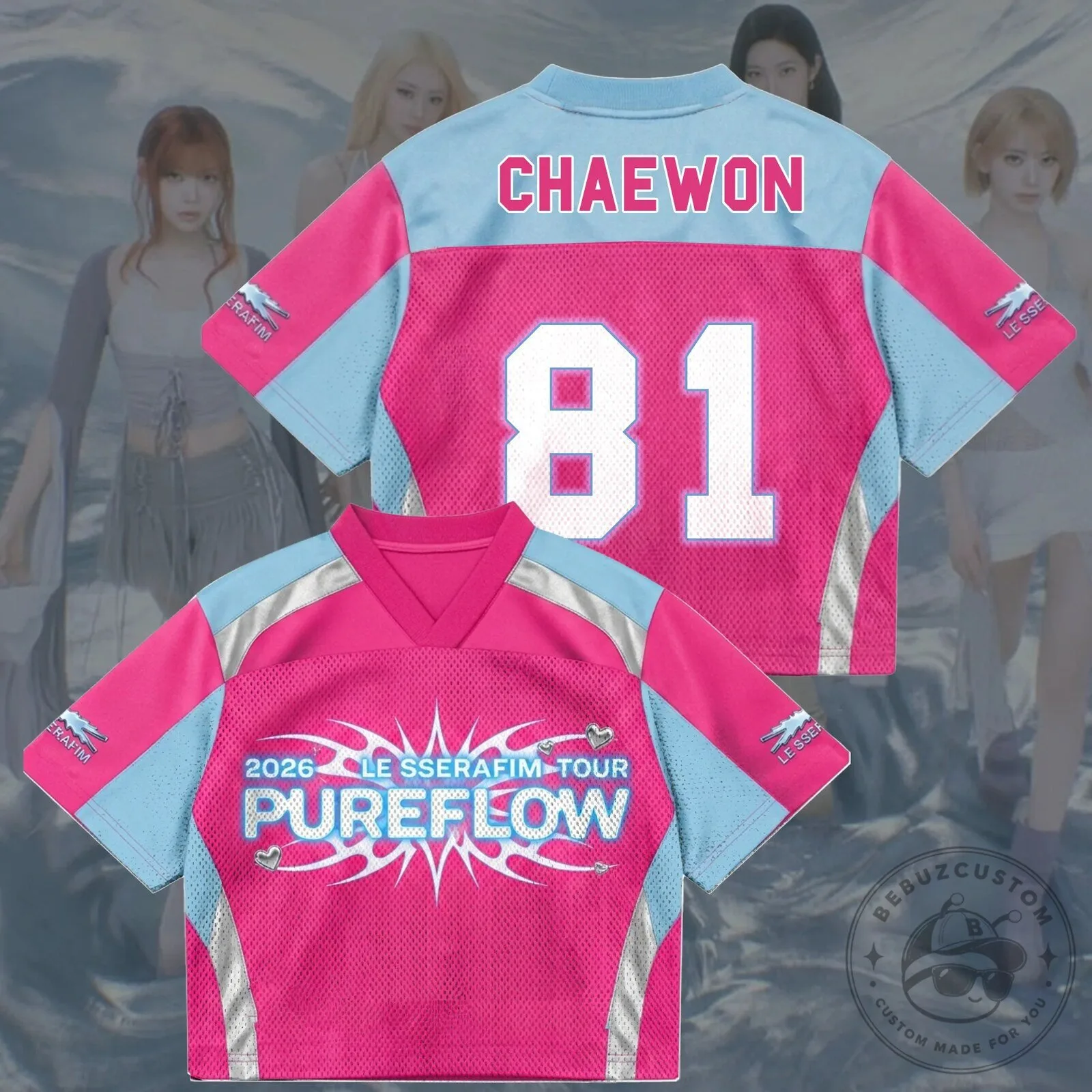 Le Sserafim FEARNOT Pureflow 2026 World Tour Pink Mesh Football Jersey 12 Le Sserafim FEARNOT Pureflow 2026 World Tour Pink Mesh Football Jersey