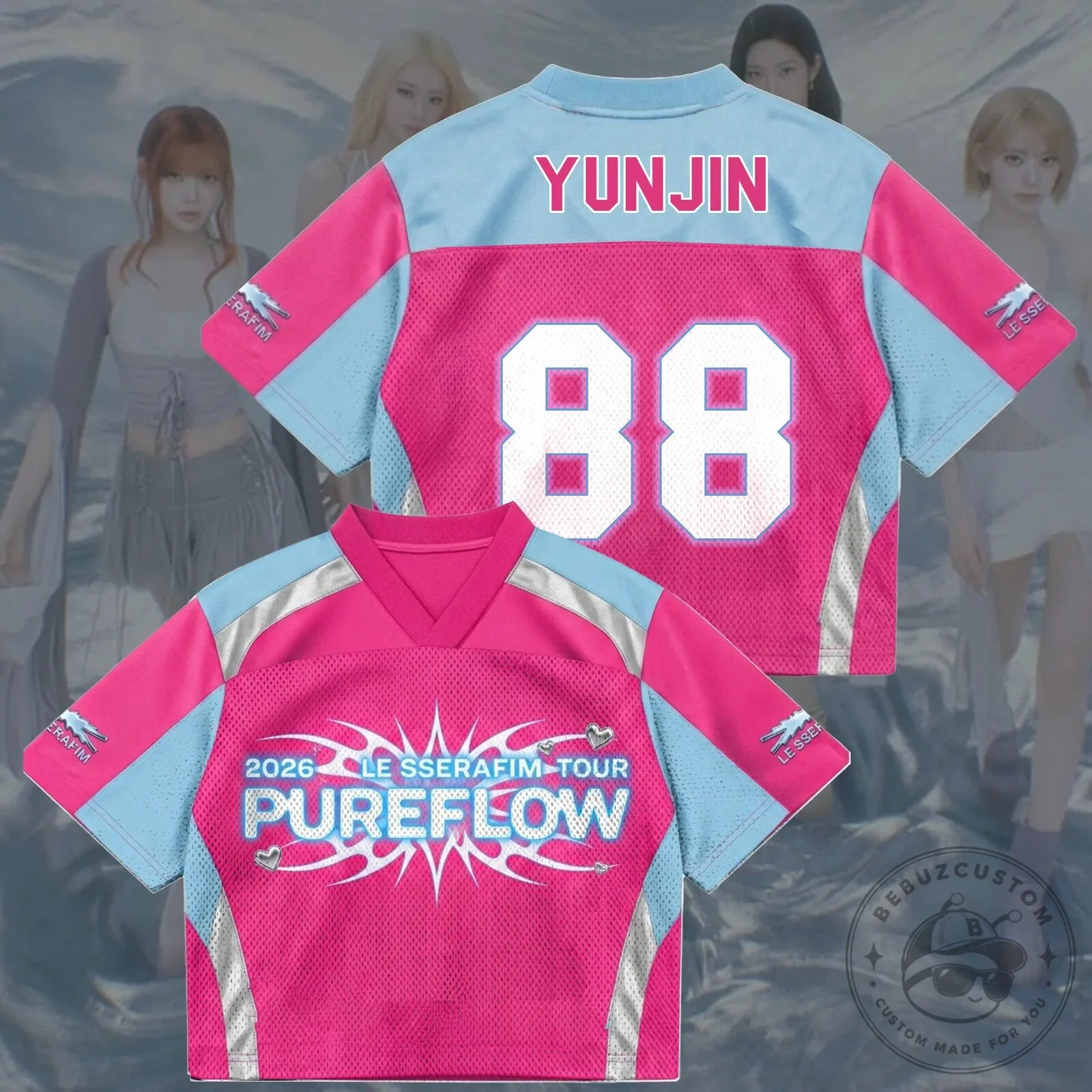 Le Sserafim FEARNOT Pureflow 2026 World Tour Pink Mesh Football Jersey 13 Le Sserafim FEARNOT Pureflow 2026 World Tour Pink Mesh Football Jersey