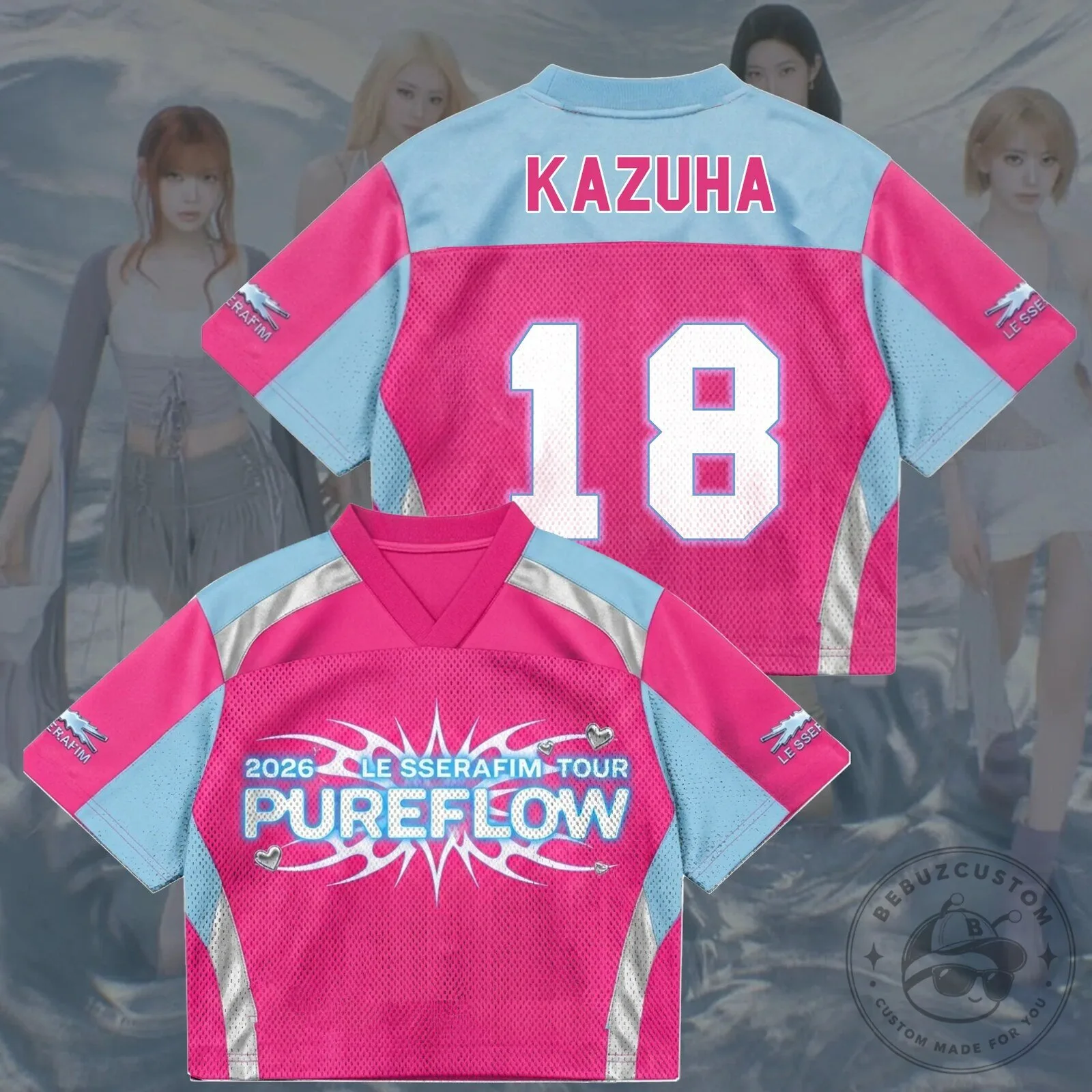Le Sserafim FEARNOT Pureflow 2026 World Tour Pink Mesh Football Jersey 14 Le Sserafim FEARNOT Pureflow 2026 World Tour Pink Mesh Football Jersey