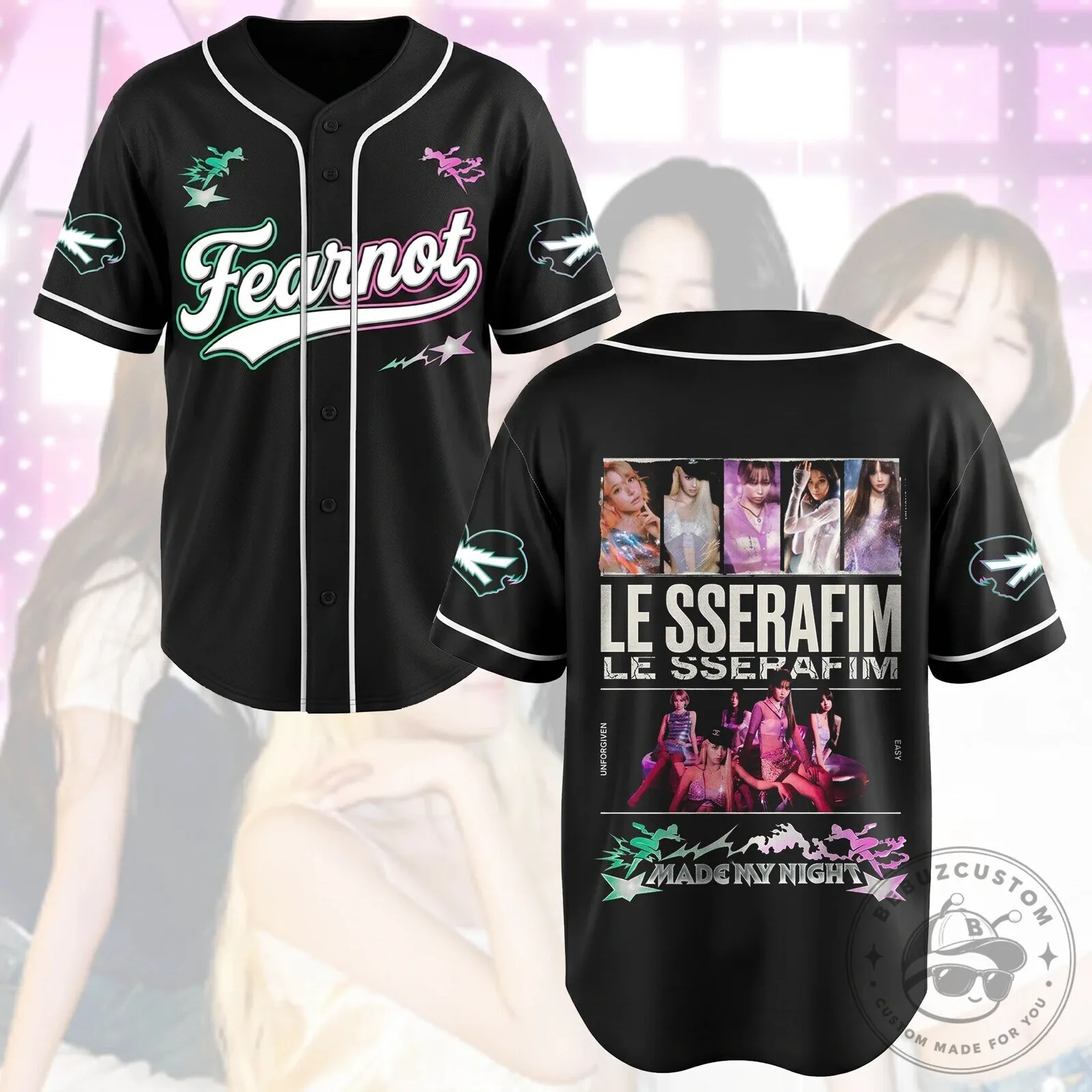 Le Sserafim FEARNOT Made My Night Black Baseball Jersey