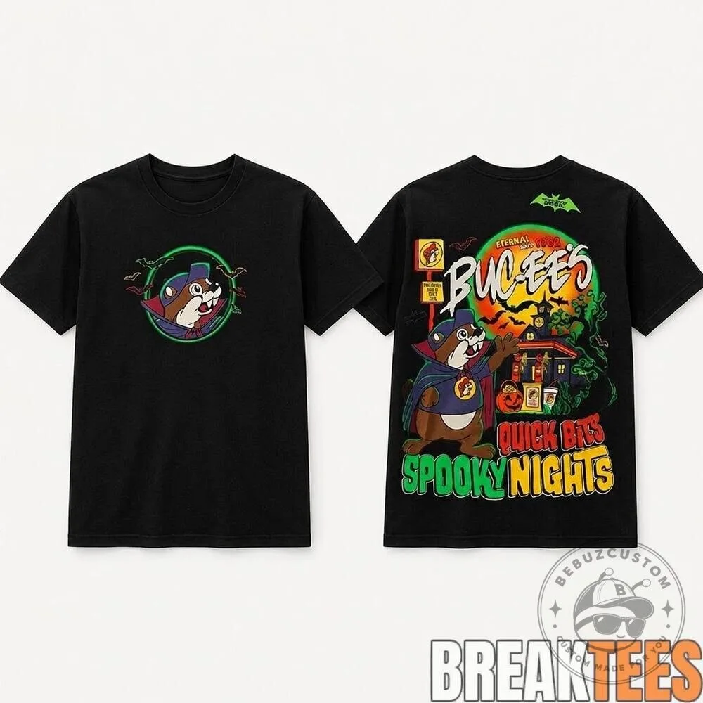 Buc-ee's Halloween Quick Bites Spooky Nights Vampire Beaver Black T-Shirt