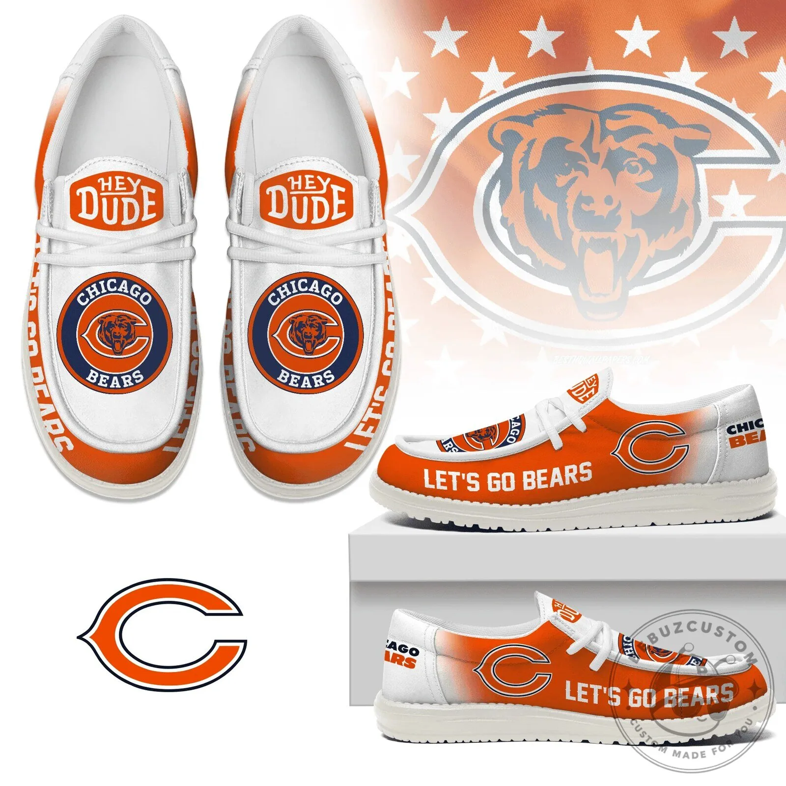 Chicago Bears NFL Team Logo Hey Dude Style Comfortable Loafer Shoes