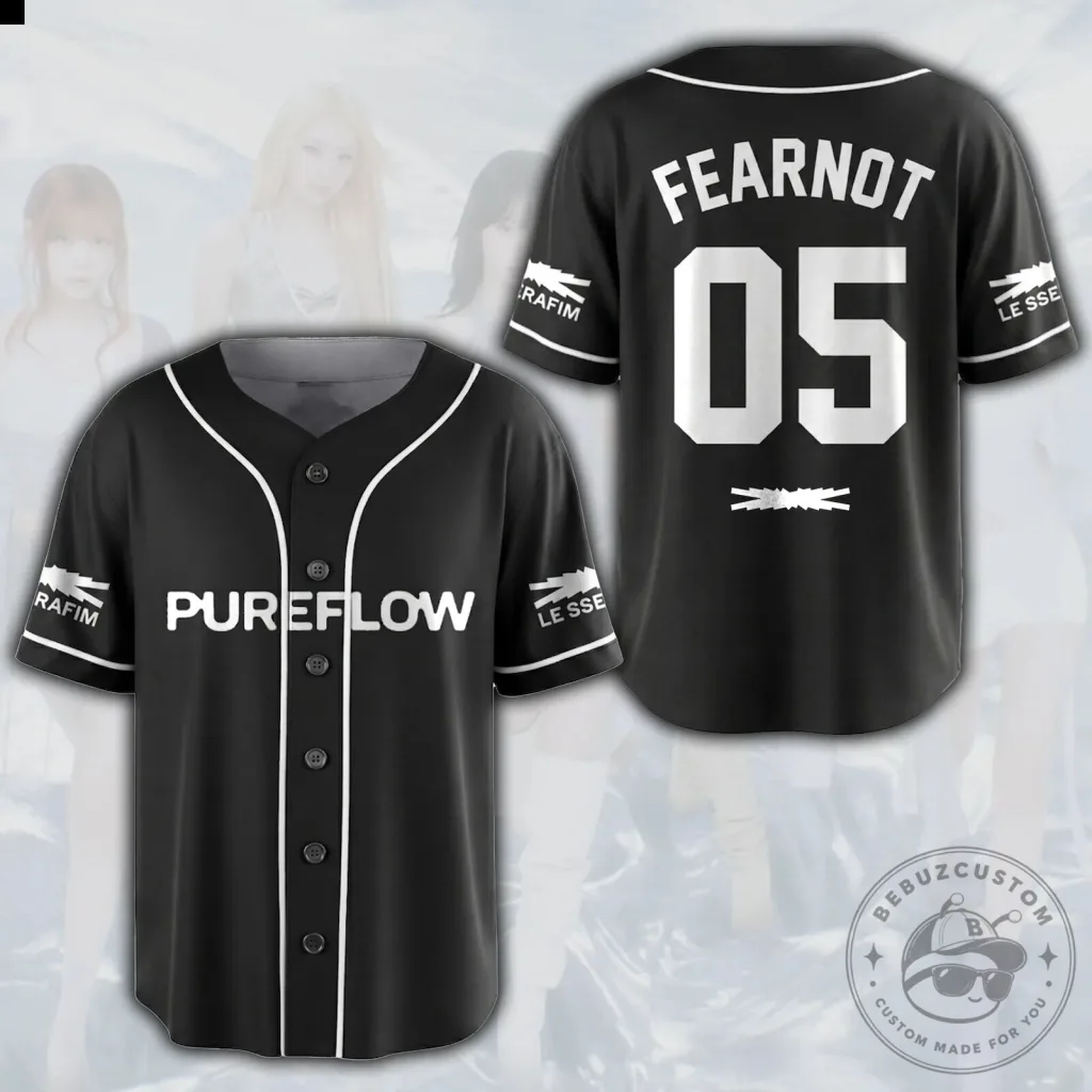 Black Baseball Jersey of Le Sserafim's Fearnot K-Pop Group Black Baseball Jersey of Le Sserafim's Fearnot K-Pop Group