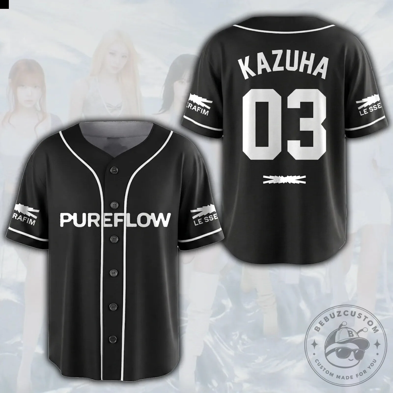 Black Baseball Jersey of Le Sserafim's Fearnot K-Pop Group 13 Black Baseball Jersey of Le Sserafim