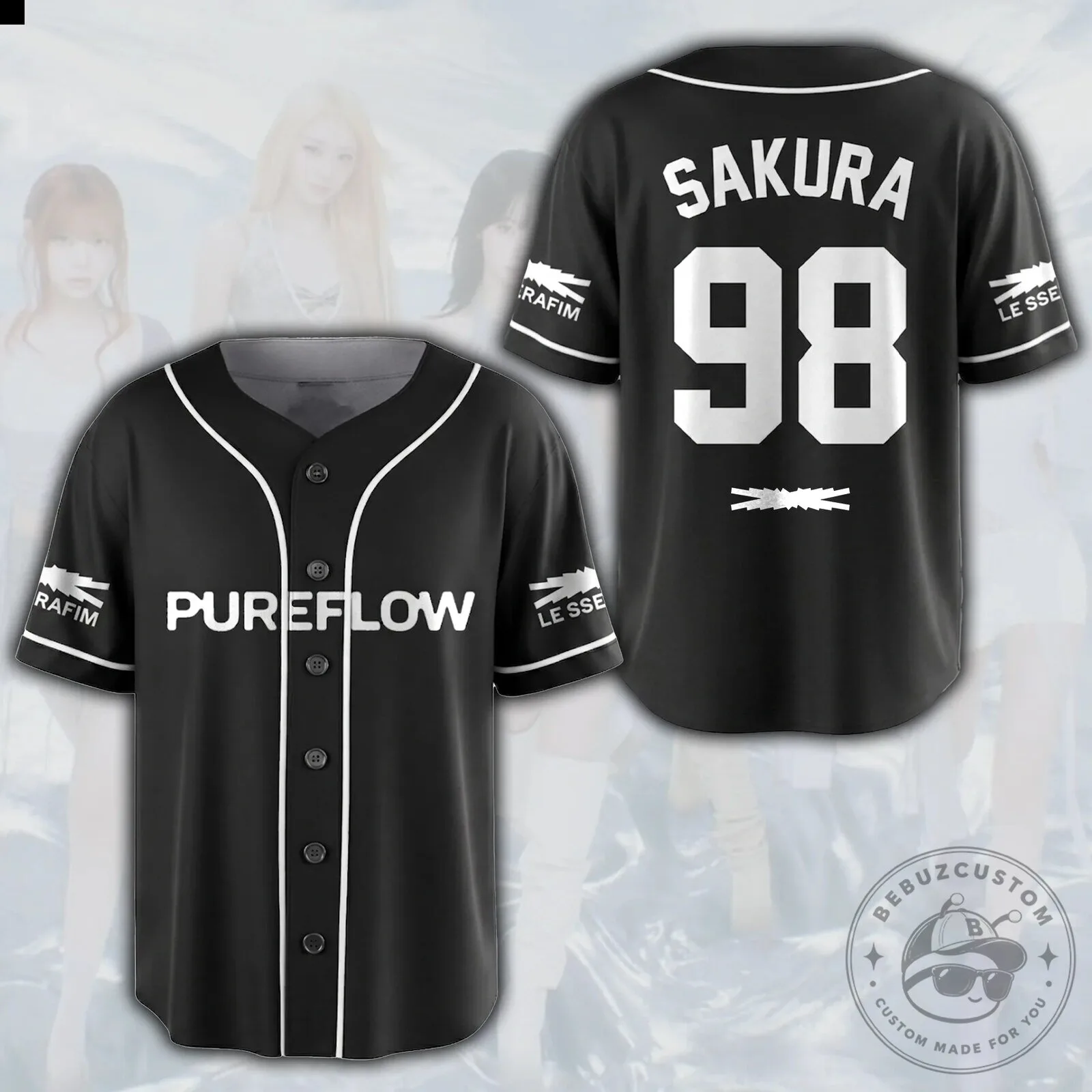 Black Baseball Jersey of Le Sserafim's Fearnot K-Pop Group 14 Black Baseball Jersey of Le Sserafim